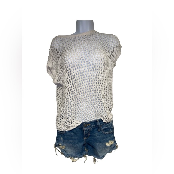 white 100% cotton crochet short sleeve top - Picture 1 of 4